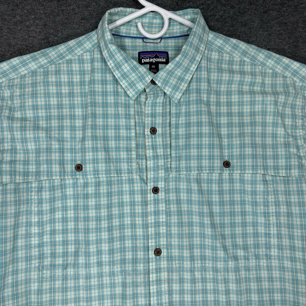 Patagonia Island Hopper II Shirt Mens 3XL Howling Turquoise Plaid Short Sleeve